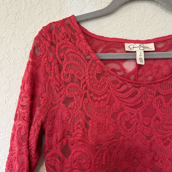 Jessica Simpson Coral Lace Long Sleeve Maternity Dress, Comfy Stretchy - Picture 5 of 9